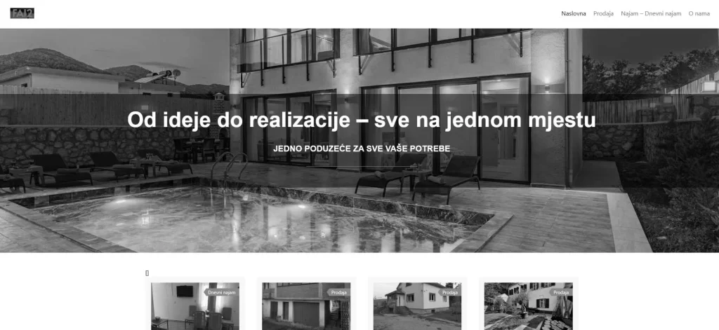 Snimka zaslona FAI web stranice za prodaju nekretnina